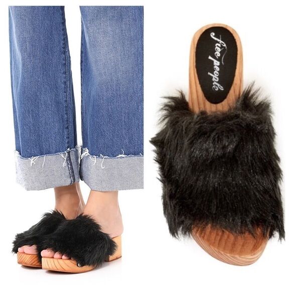 NEW Free People Faux Fur Sonnet Clog Sandal Sz 6 - Picture 1 of 11